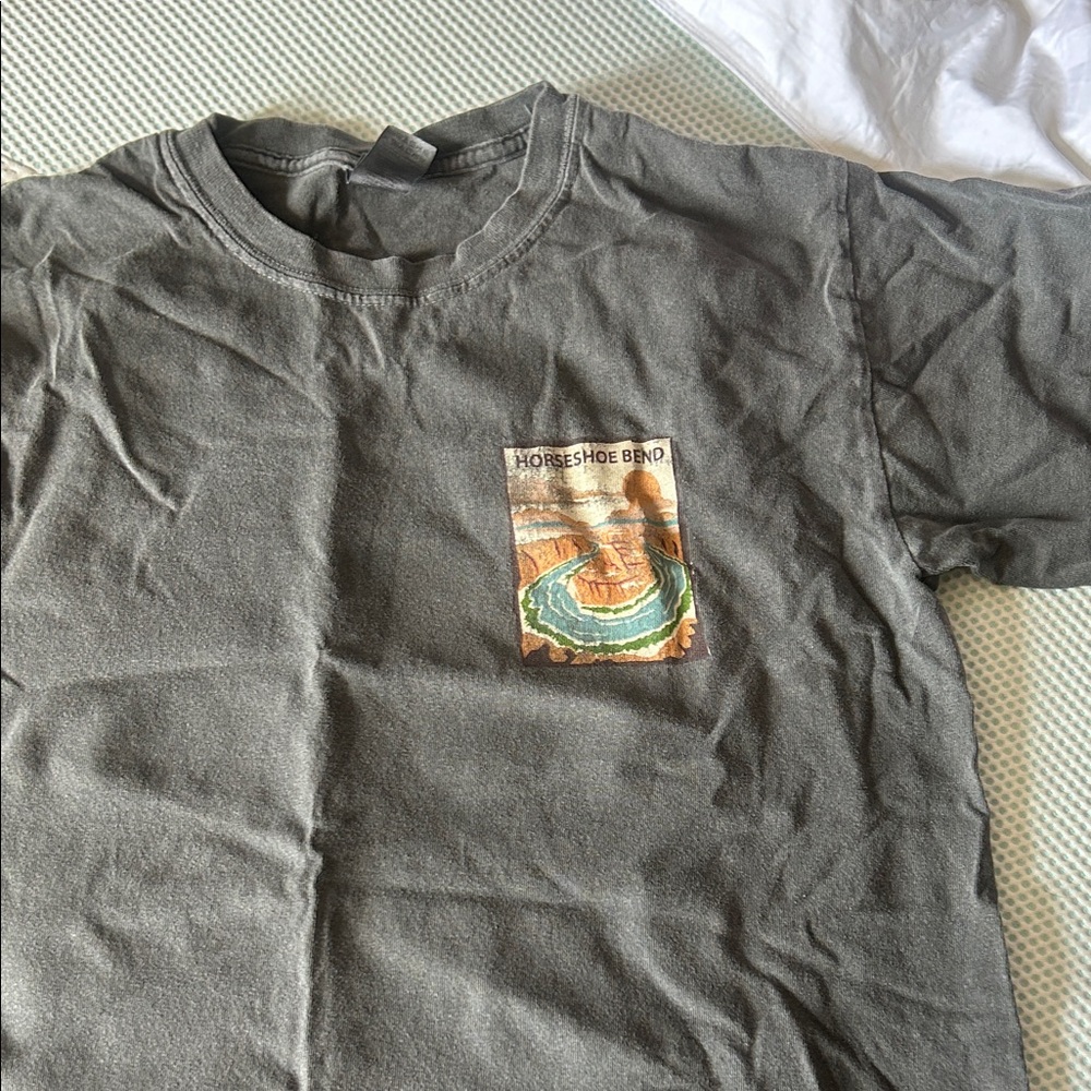 Horseshoe Bend Graphic Tee — Charcoal with Multicolor design on front and back
